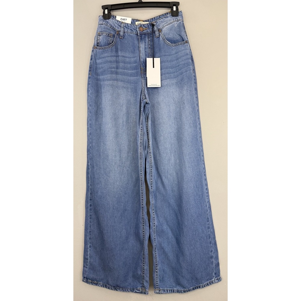 Oat New York Palazzo Jeans Mid Rise Women's 4/27 Wide Leg 100% Lyocell NWT